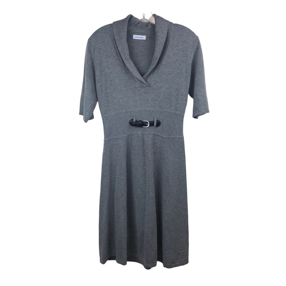 Calvin Klein Sweater Dress Grey Short Sleeve Size Medium